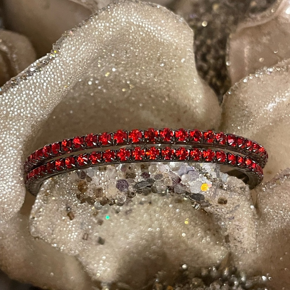Cache Elegant Silver And Red Crystal Bangle Set - image 2